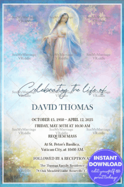 Catholic Virgin Mary Jesus Funeral Memorial Card In Loving Memory of a Blessed Soul