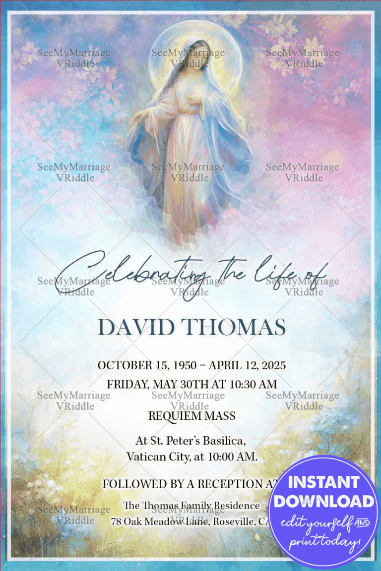 Catholic Virgin Mary Jesus Funeral Memorial Card In Loving Memory of a Blessed Soul