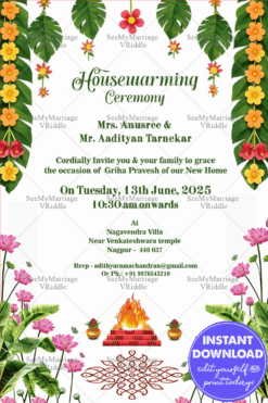 Traditional Housewarming Ceremony with Hanging Mango Leaf Garland and Kalash Pot Theme
