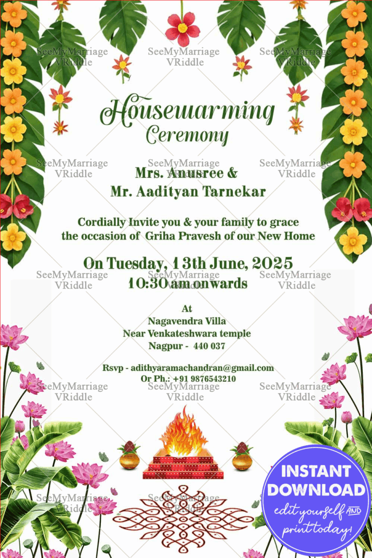 Traditional Housewarming Ceremony with Hanging Mango Leaf Garland and Kalash Pot Theme