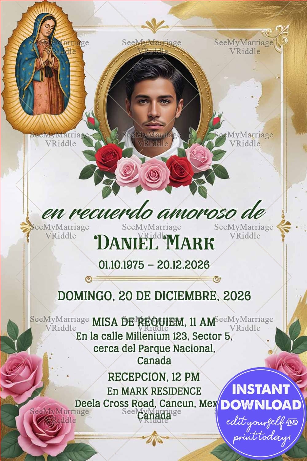 Tarjeta De Invitacion Para Funeral Conmemorativo Catolico Espanol