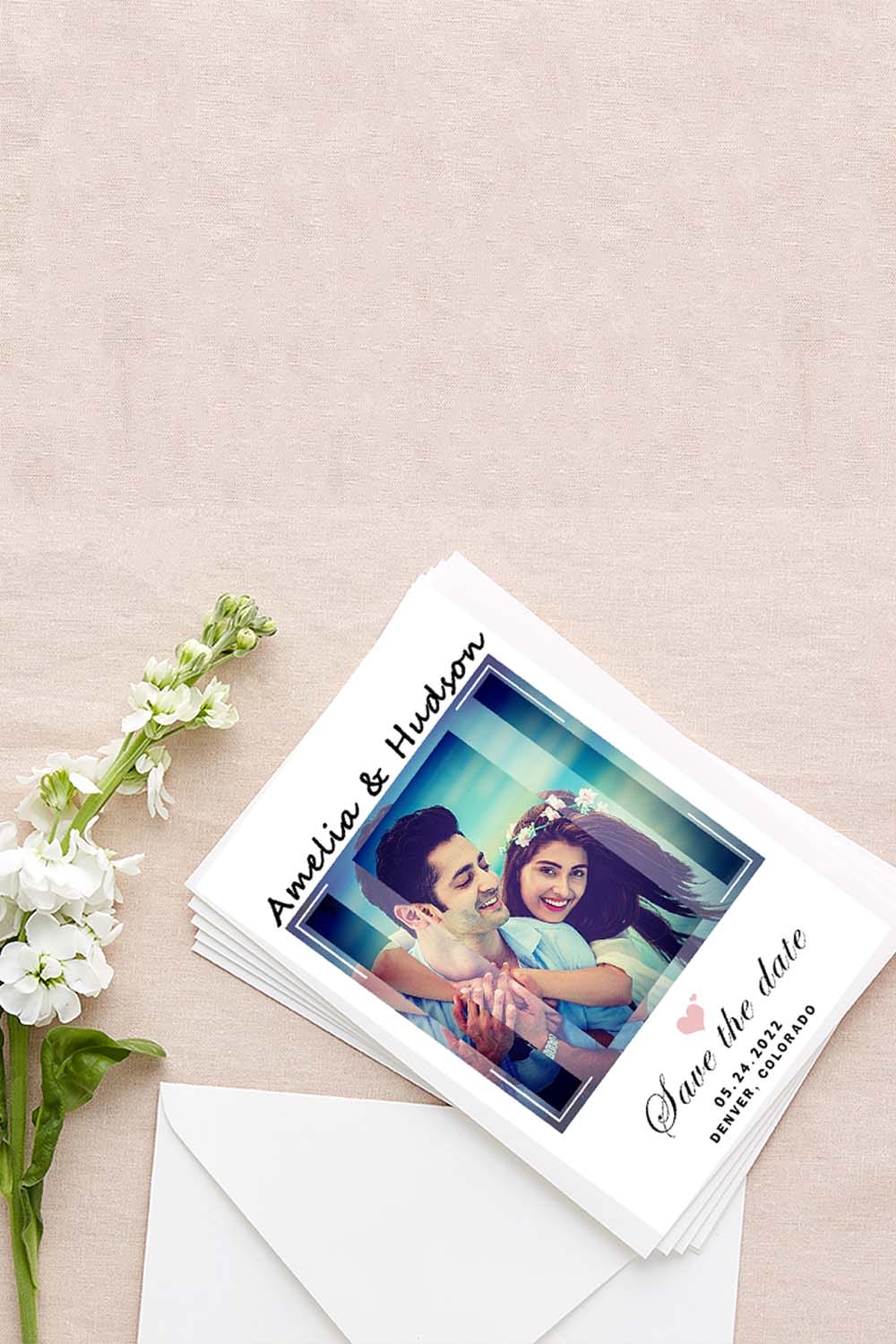 Save the Date Poster with Photo Strip Overlay and Floral Theme