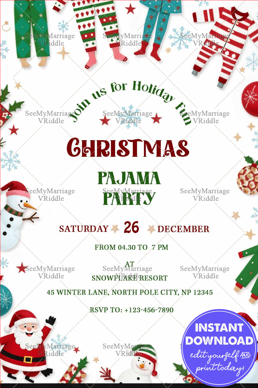 Christmas Pajama Party Invitation A Cozy Celebration in Festive Lights and Playful Pajamas – SeeMyMarriage for Free Printable Christmas Pajama Party Invitations
