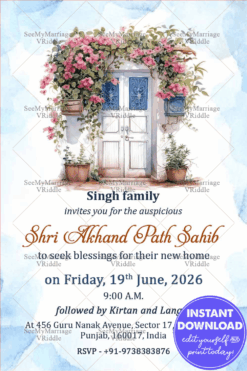 Akhand Path Sahib Invitation Card with Sikh Housewarming Template New House Sukhmani Sahib Path Invitation Card, Punjabi Housewarming