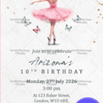 Butterfly Themed Ballerina Birthday Party Invitation