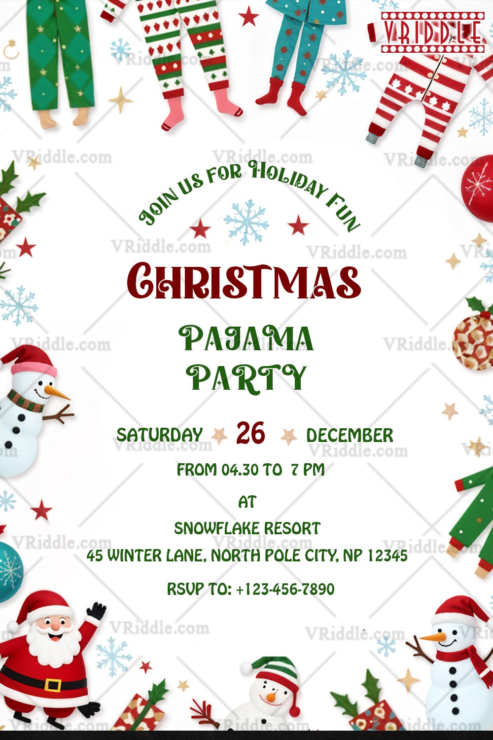 Christmas Pajama Party Invitation A Cozy Celebration with Santa Snowmen and Festive Cheer