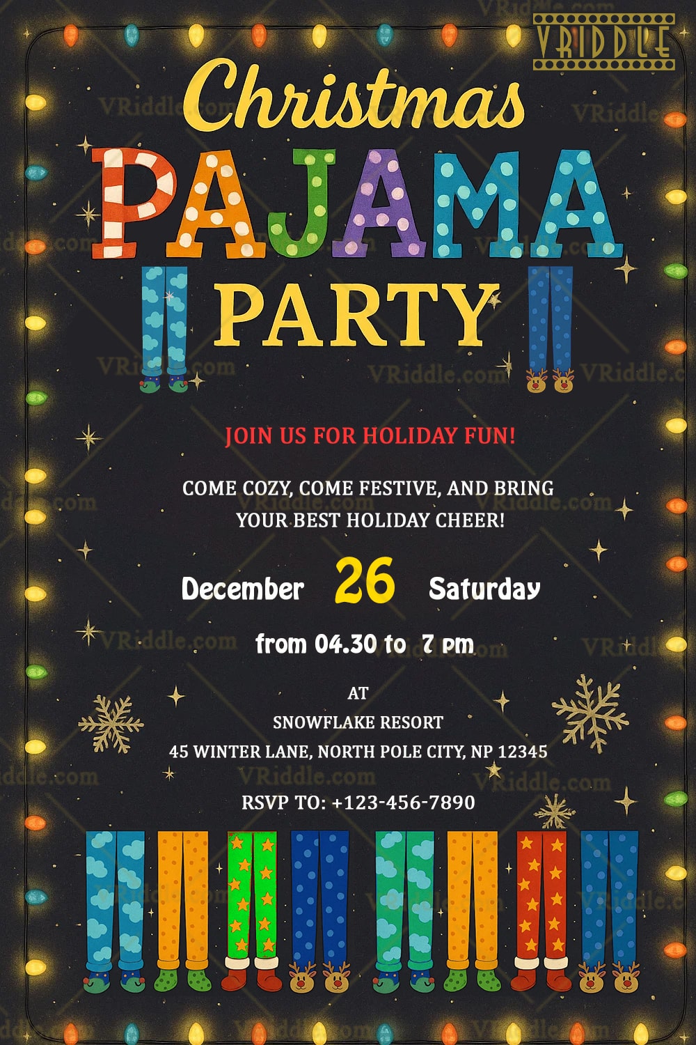 Christmas Pajama Party Invitation A Cozy Celebration in Festive Lights and Playful Pajamas