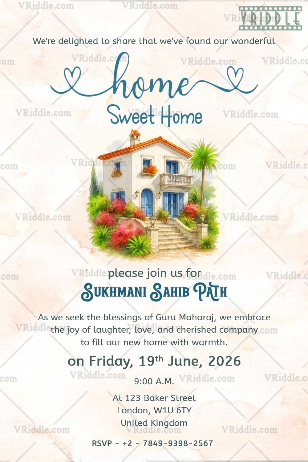 Sukhmani Sahib Path Housewarming Card with Digital, E-Card, E-Invite, Sikh Invitations, Punjabi, Akhand Path