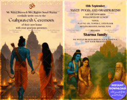 Divine Housewarming Invitation with Shri Ram & Sita Illustration – A Sacred Grahpravesh Card Design