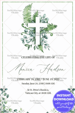 Elegant Greenery Christian Funeral Card Design Minimalist Aesthetic with Soft Leaf Motifs