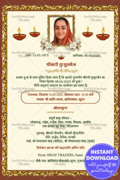 Elegant Traditional Hindi Obituary Invitation Card with Floral and Diya Theme