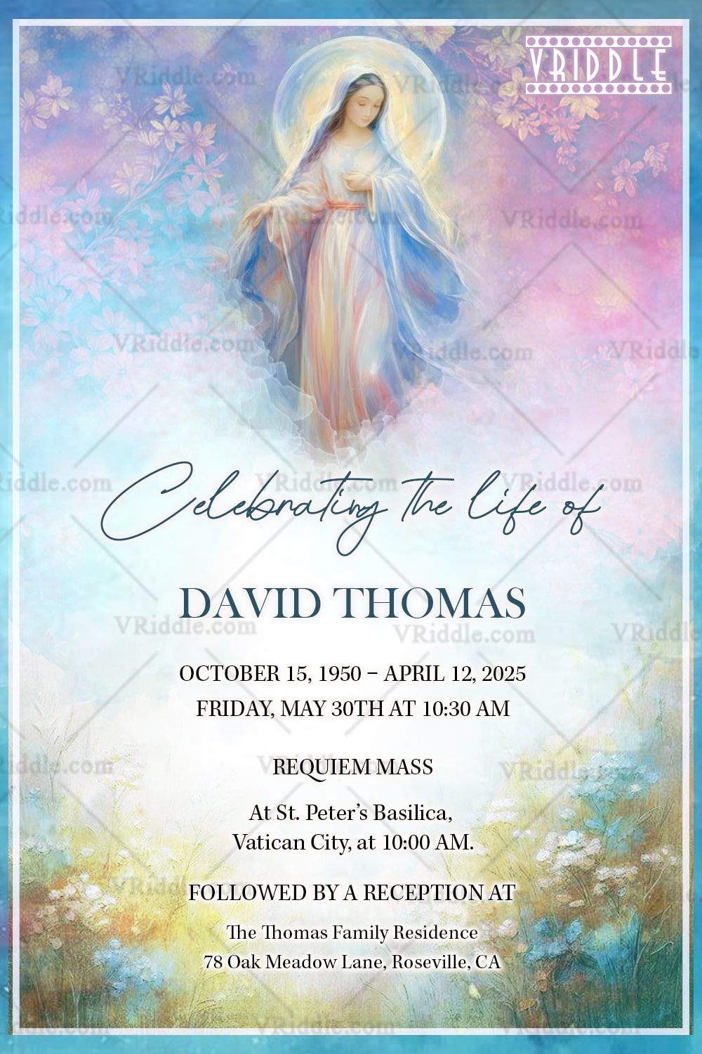Catholic Funeral Virgin Mary Jesus Funeral Prayer Memorial Card In Loving Memory of a Blessed Soul