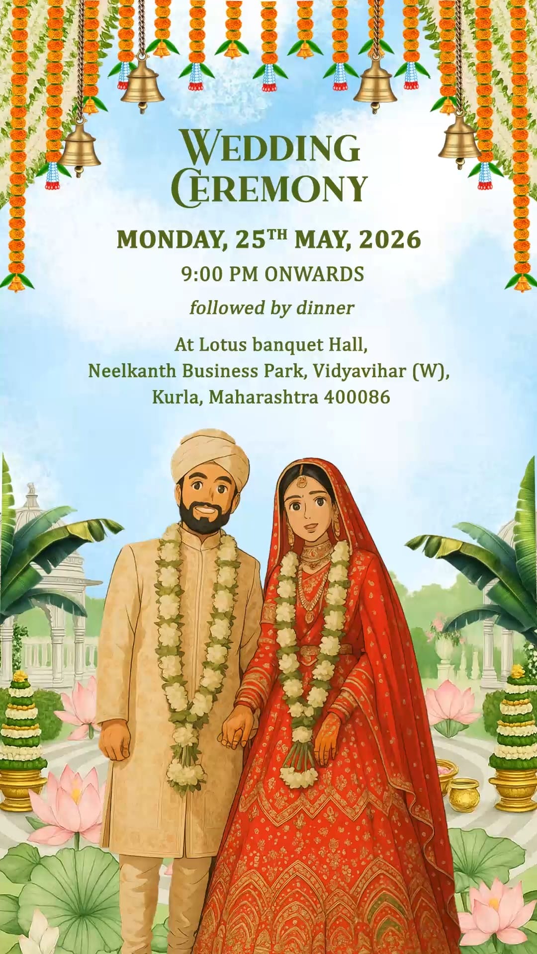 Ghibli Art Theme Wedding Invitation Video with Lotus Garden Theme and Haldi, Mehendi, Sangeet, Reception