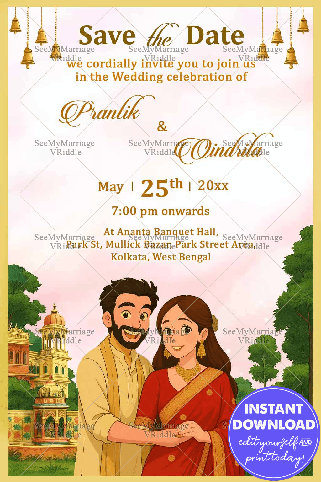 Ghibli Theme Wedding Save the Date Invitation Card with Lush Greenery