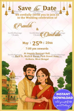 Ghibli Theme Wedding Save the Date Invitation Card with Lush Greenery