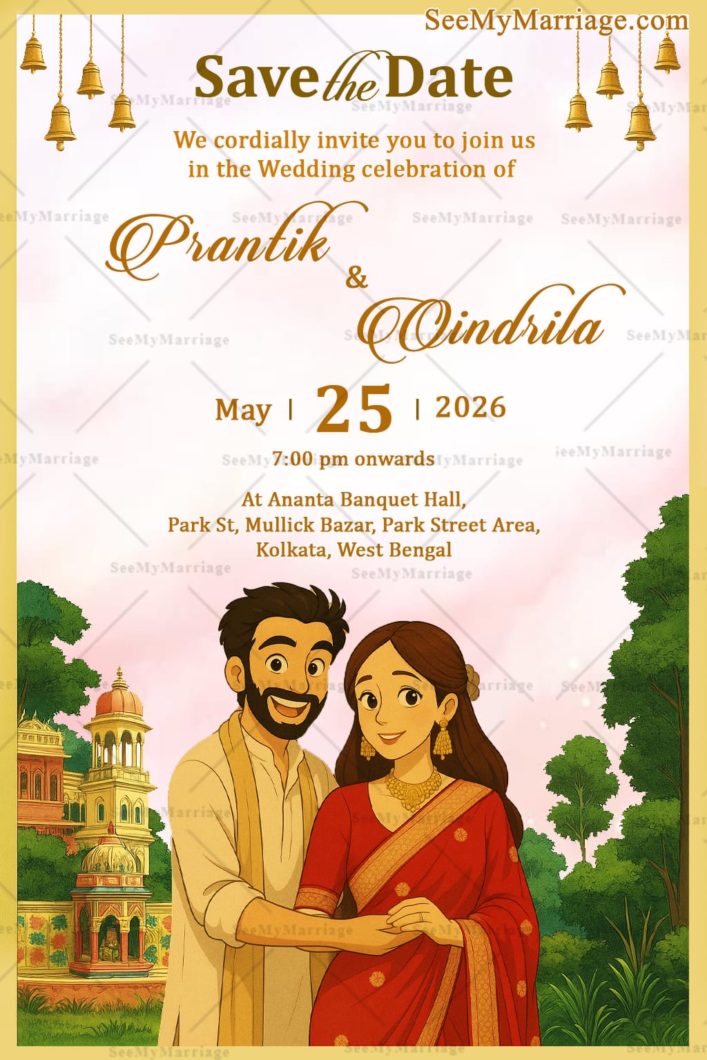 Ghibli Theme Wedding Save the Date Invitation Card with Lush Greenery