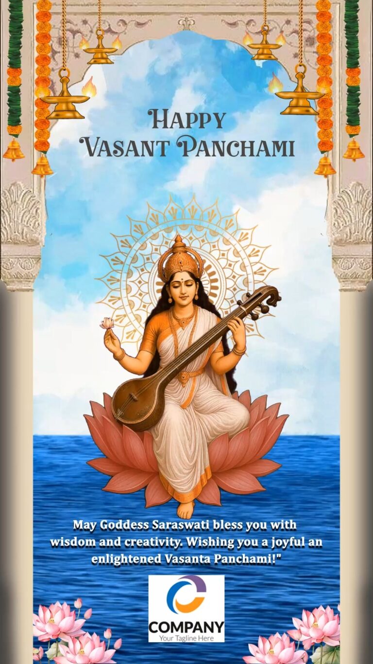 Goddess Saraswati Illustration Vasant Panchami Invite Video with Mandala and Lotus Design