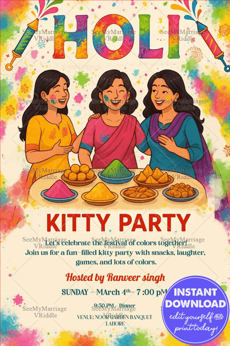 Holi Kitty Party Invitation – A Joyful Celebration with Friends, Festive Vibes, and a Splash of Color