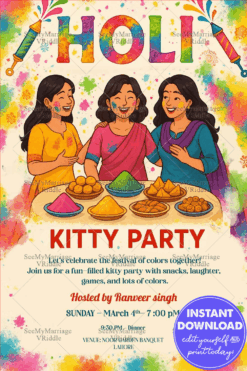 Holi Kitty Party Invitation – A Joyful Celebration with Friends, Festive Vibes, and a Splash of Color