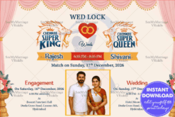IPL Cricket Themed Digital Wedding and Engagement Invitation Card with Add Couple Image