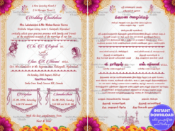 Ivory Theme Tamil & English Wedding Invitation Card with Floral Borders