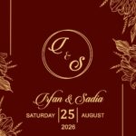 Muslim Wedding Reception Invitation Video with Couple Illustration, Maroon Theme & Gold Accents