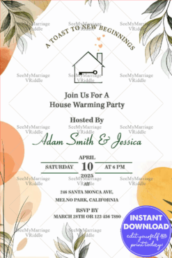 Minimalist Boho Housewarming Party Invitation Soft Western Elegance with Leafy Accents