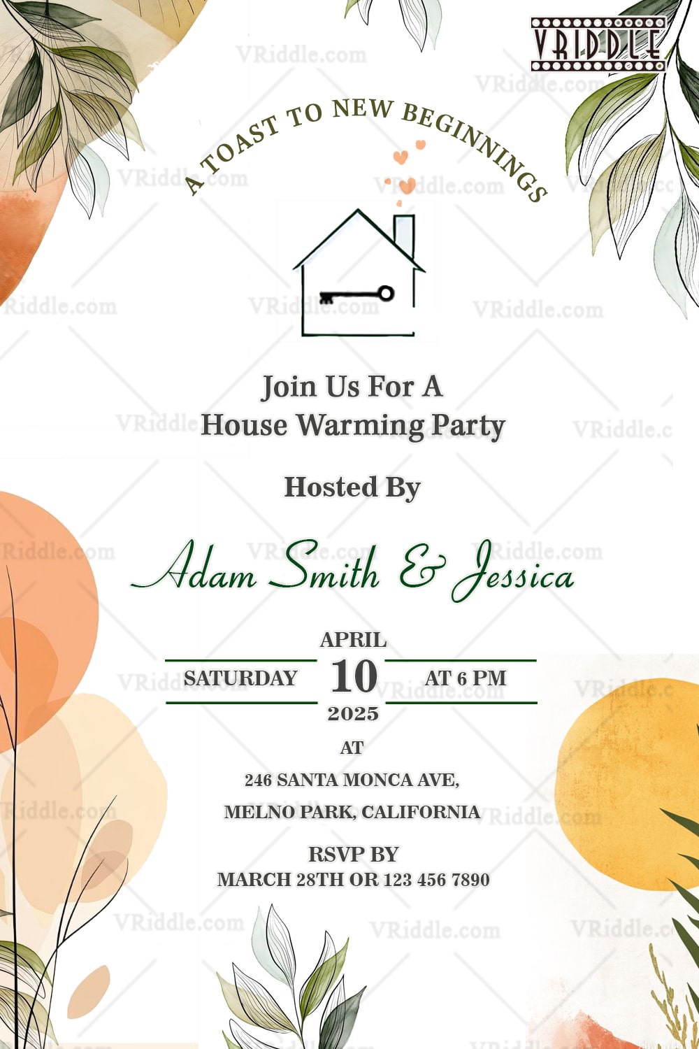 Minimalist Boho Housewarming Party Invitation Soft Western Elegance with Leafy Accents