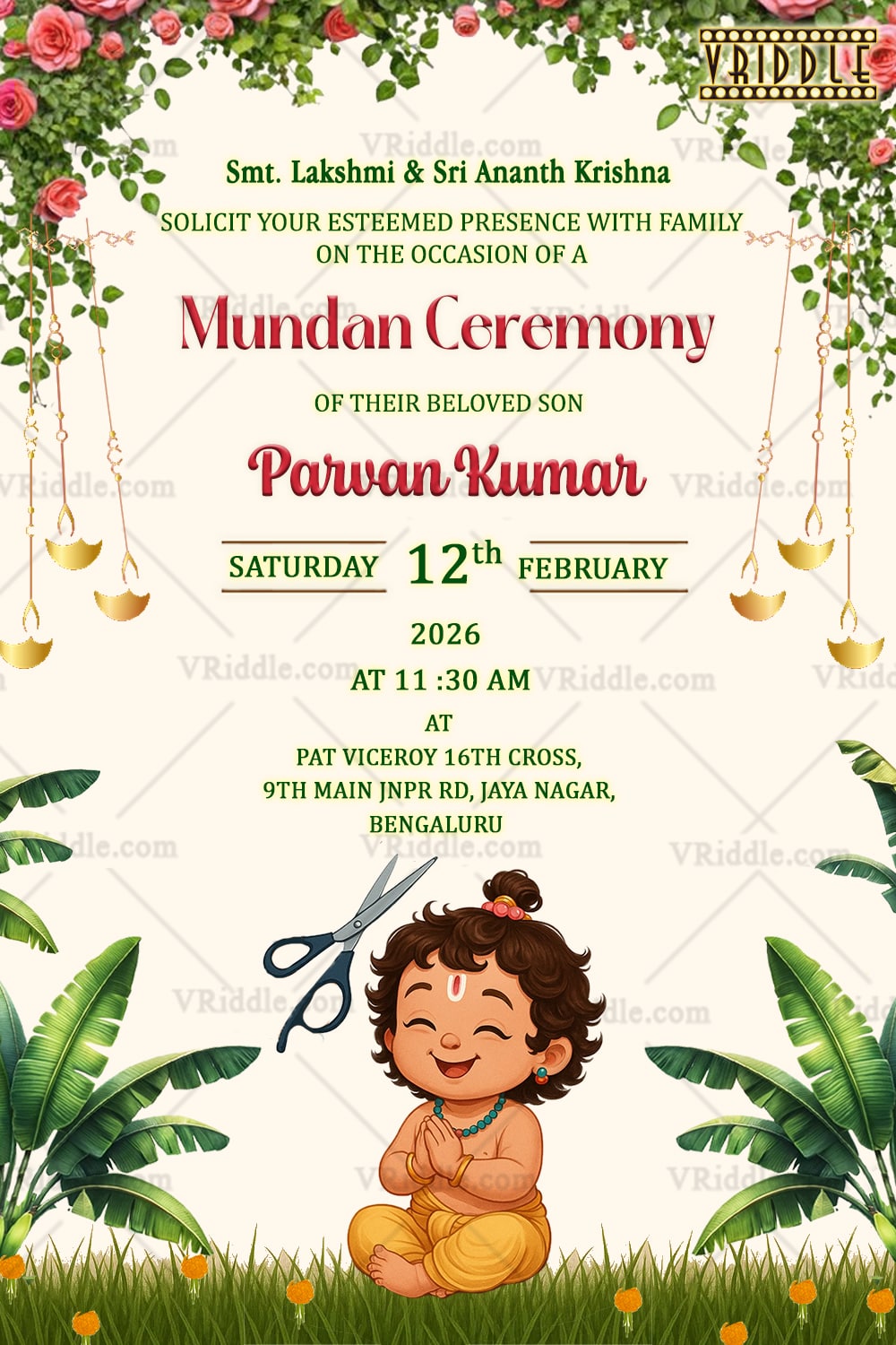 Mundan ceremony invitation with baby cartoon copy-min