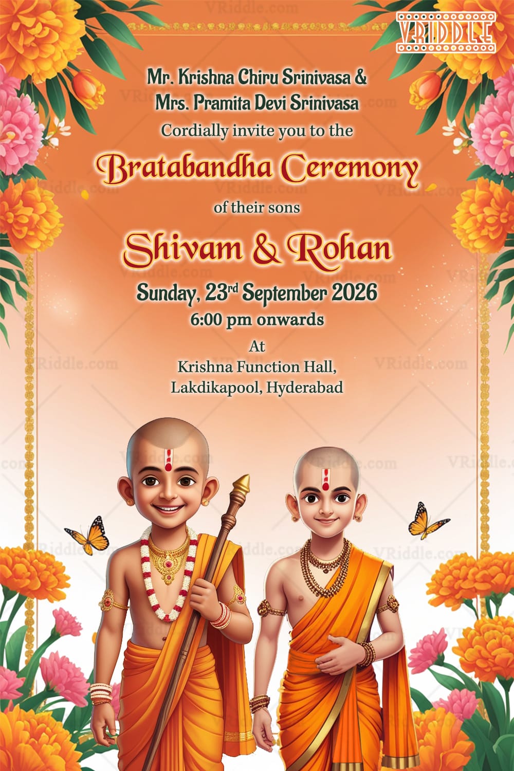 Nepali Bratabandha Ceremony with Twins Brothers and Orange Theme, Flowers