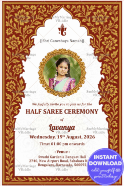 Ornamental Patterns Half Saree Ceremony Invitation Card with Add Photo