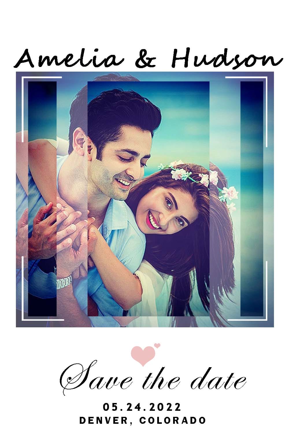 Save the Date Poster with Photo Strip Overlay and Floral Theme