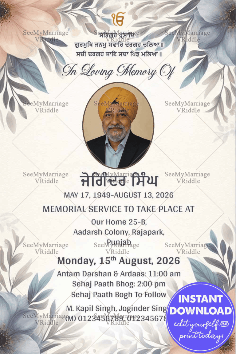 Sikh Funeral Invitation Card with Add Photo and Pastel Design