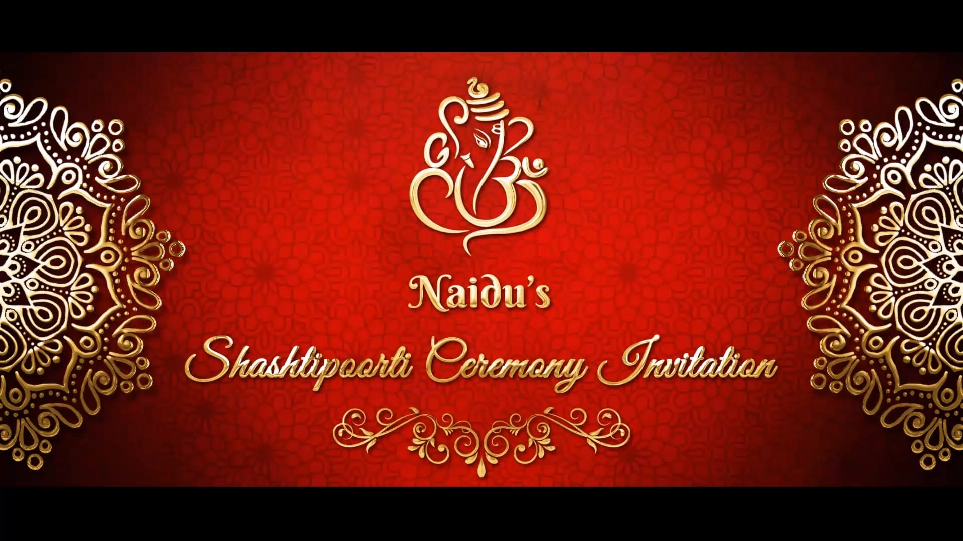 Sita Rama Kalyanam Shashtipoorti Ceremony Invitation Video with Add Images, Red Theme and Floral Gold Elements