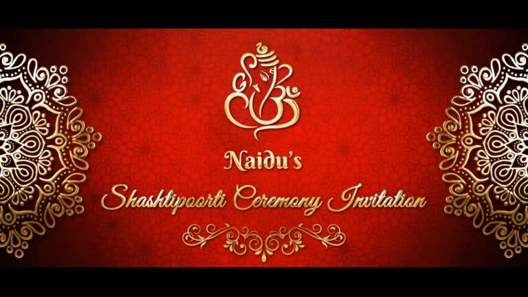Sita Rama Kalyanam Shashtipoorti Ceremony Invitation Video with Add Images, Red Theme and Floral Gold Elements
