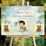 Mundan Ceremony Welcome Sign Board with Baby Illustration Teddy Bears in Watercolor Theme