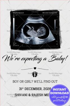 Sonogram Reveal Pregnancy Announcement with Elegant Black and White Design