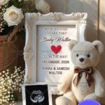 Framed Pregnancy Announcement with Sonogram, Teddy Bear and Floral Touches