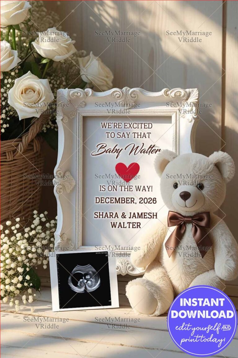 Framed Pregnancy Announcement with Sonogram, Teddy Bear and Floral Touches