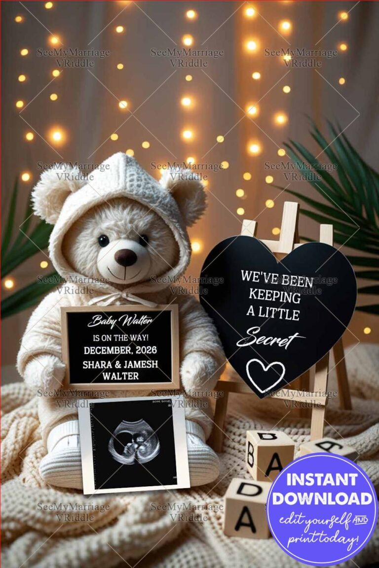 Cozy Secret Pregnancy Announcement with Cuddly Teddy and Lighted Background Ultrasound Photo