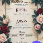 Cream and Rose Themed Nikah Invitation Card with Arabic Calligraphy and Floral Border