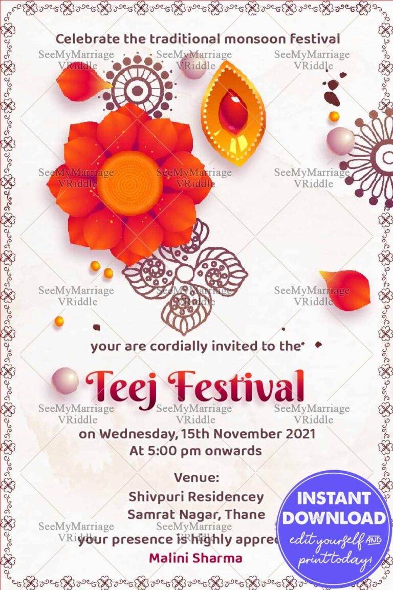 Mandala Teej Festival Invitation with Traditional Rangoli and Diya Design