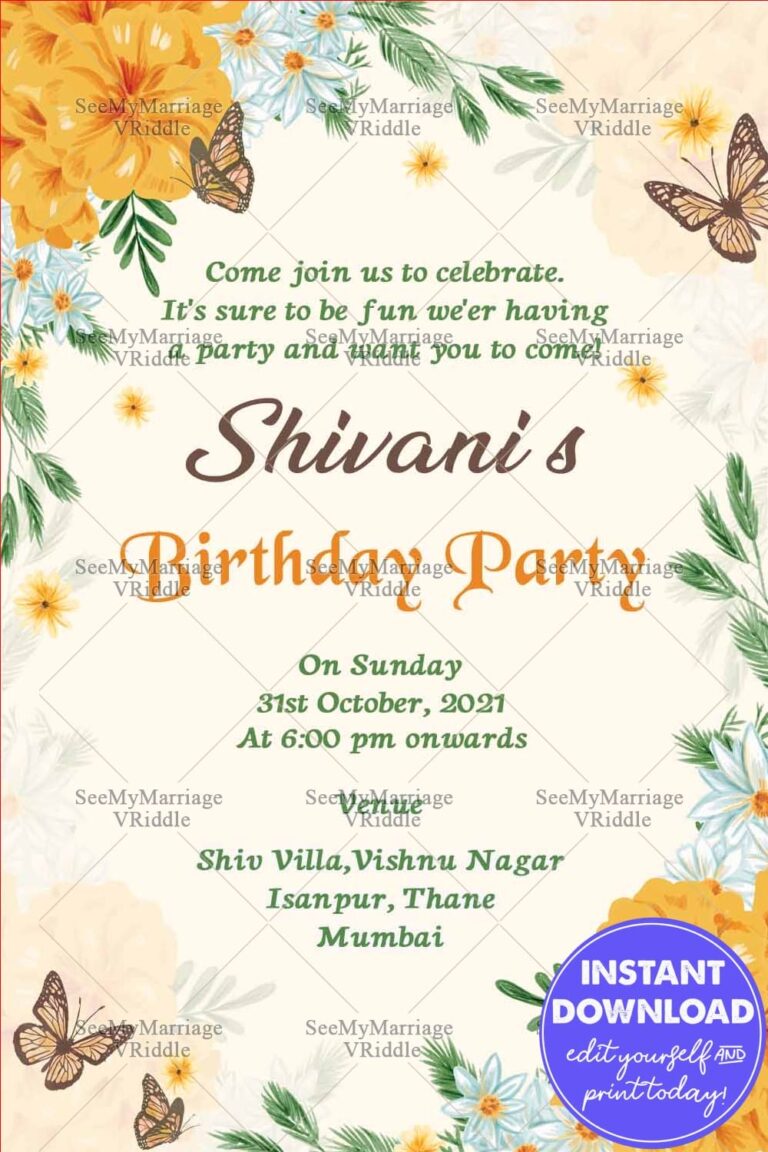Butterfly Blooms Birthday Party Invitation with Soft Pastel Design