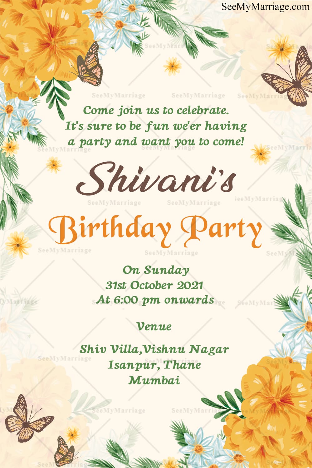Butterfly Blooms Birthday Party Invitation with Soft Pastel Design