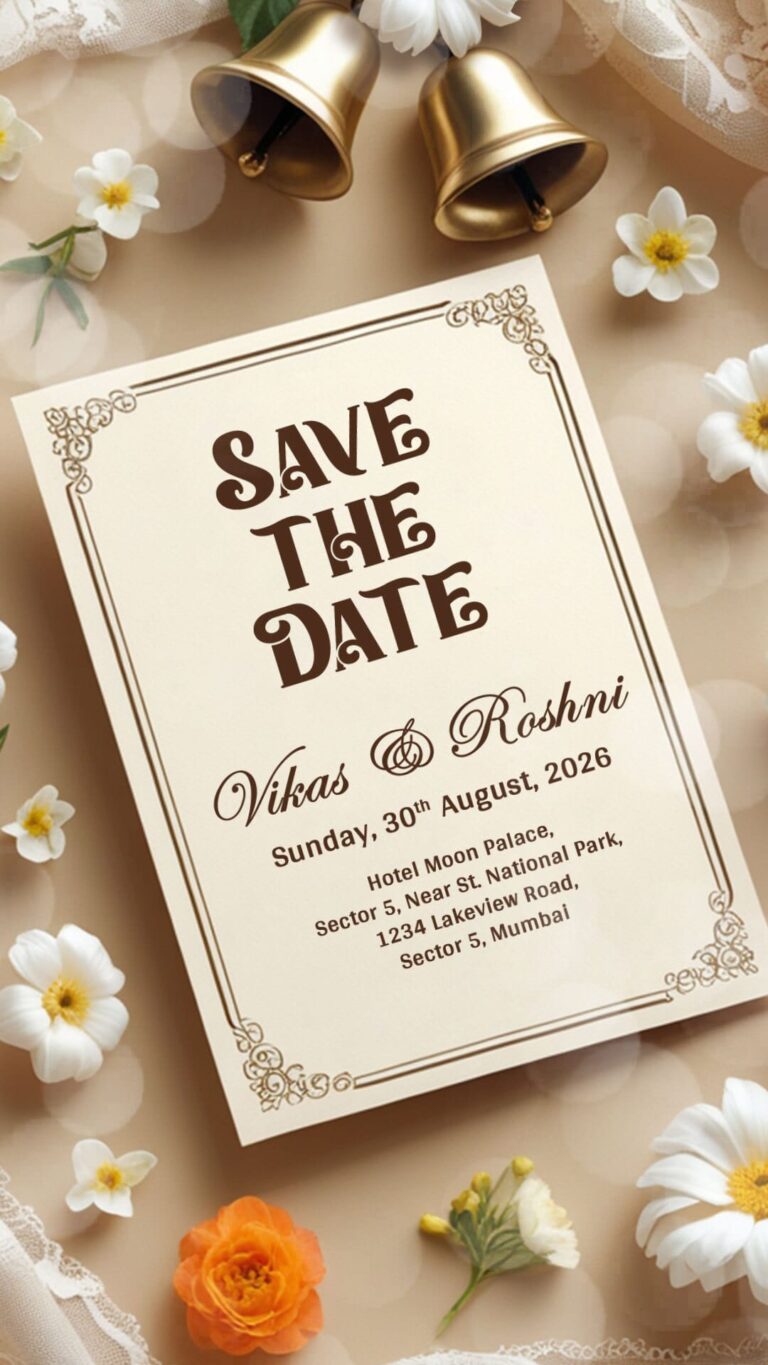 Camera Motion Wedding Save the Date Video with Beige and Brown Theme, Bell, Blossom