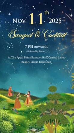 Classic Rajasthani Theme Sangeet Invitation Video with Romantic Garden and Peacock