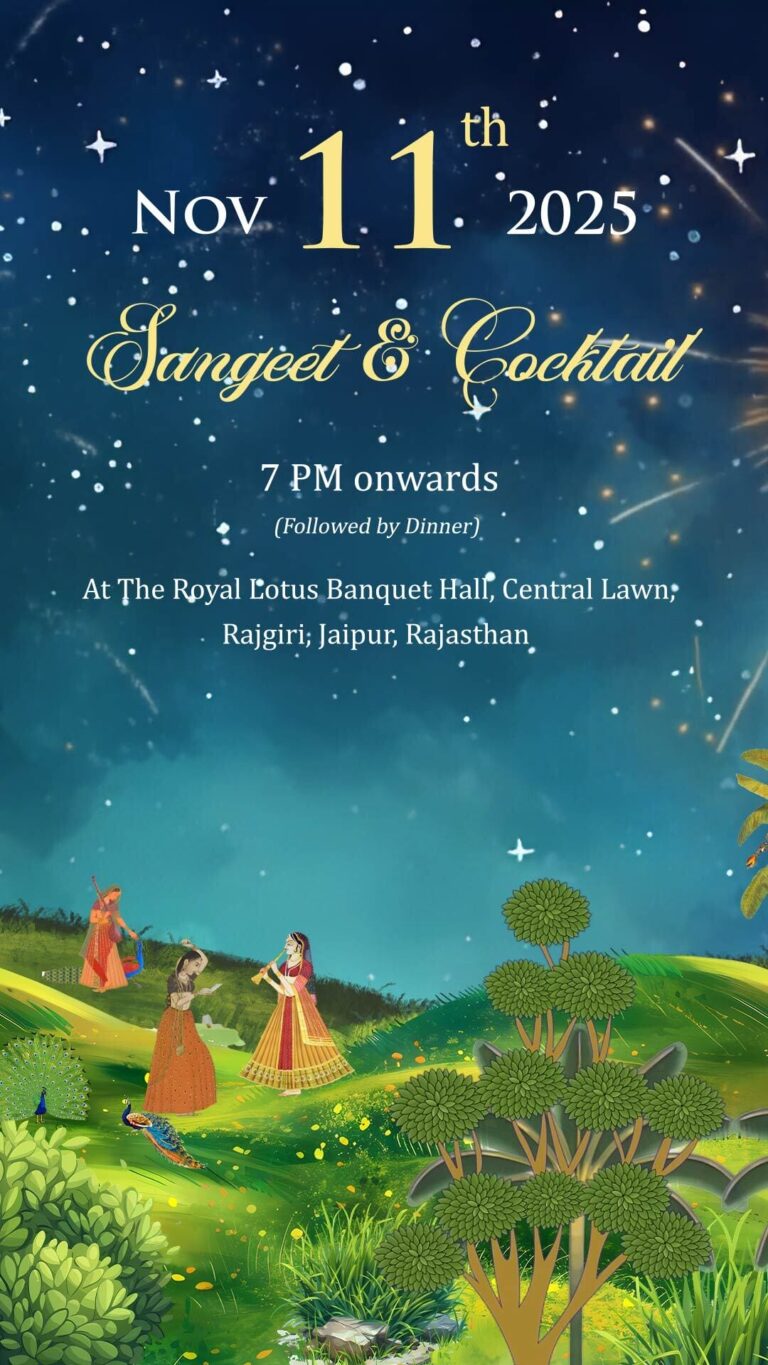 Classic Rajasthani Theme Sangeet Invitation Video with Romantic Garden and Peacock