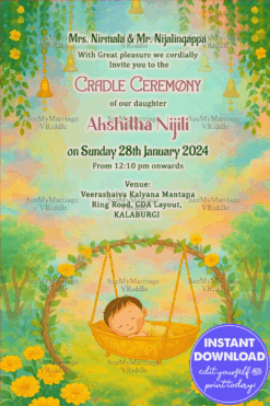 Cradle Ceremony Card with Blossoms and Bliss A Yellow Green Cradle Welcomes Our Little Sunshine