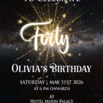Golden Sparkle 40th Birthday Party Invitation Video with Black Theme