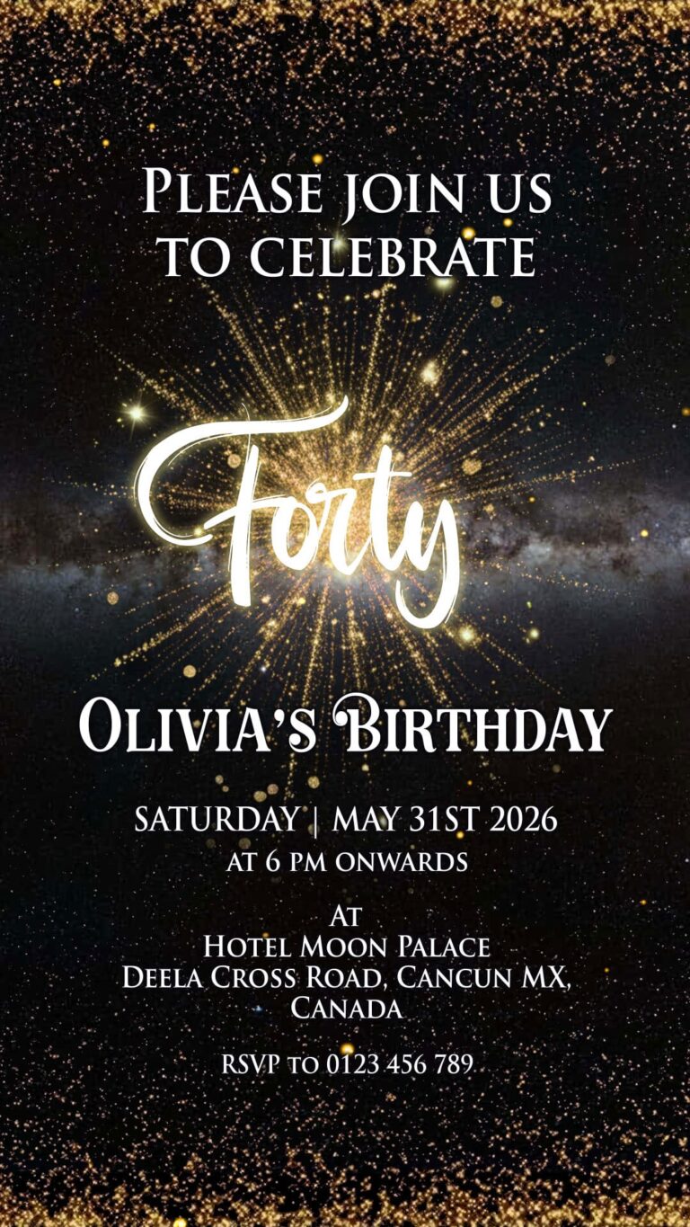 Golden Sparkle 40th Birthday Party Invitation Video with Black Theme